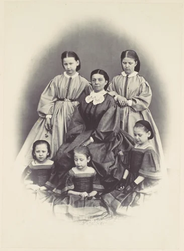 [Portrait of a Seated Woman Surrounded by Five Girls, Seated and Standing] by Franz Antoine, photograph, 1850-1869