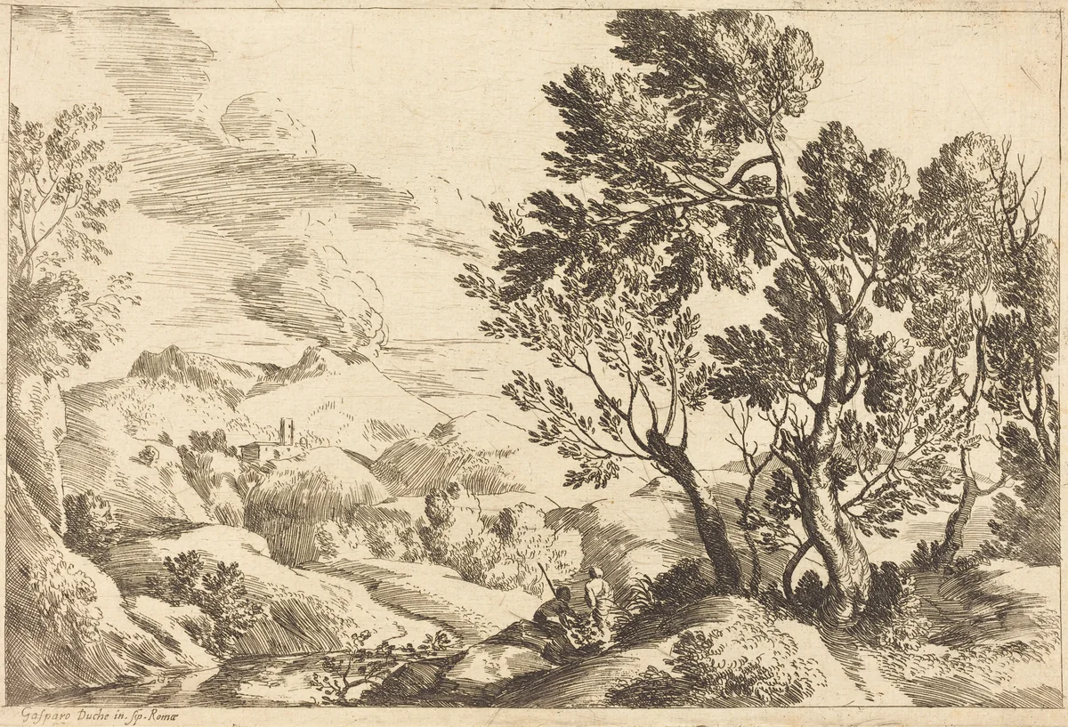 Roman Landscape by Gaspard Dughet, print, 1615-1675
