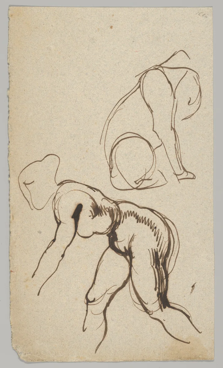 Studies of a Lion and a Female Nude (recto); Figure Studies (verso) by Eugène Delacroix, drawing, 1839-1849