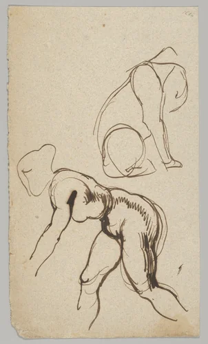 Studies of a Lion and a Female Nude (recto); Figure Studies (verso) by Eugène Delacroix, drawing, 1839-1849