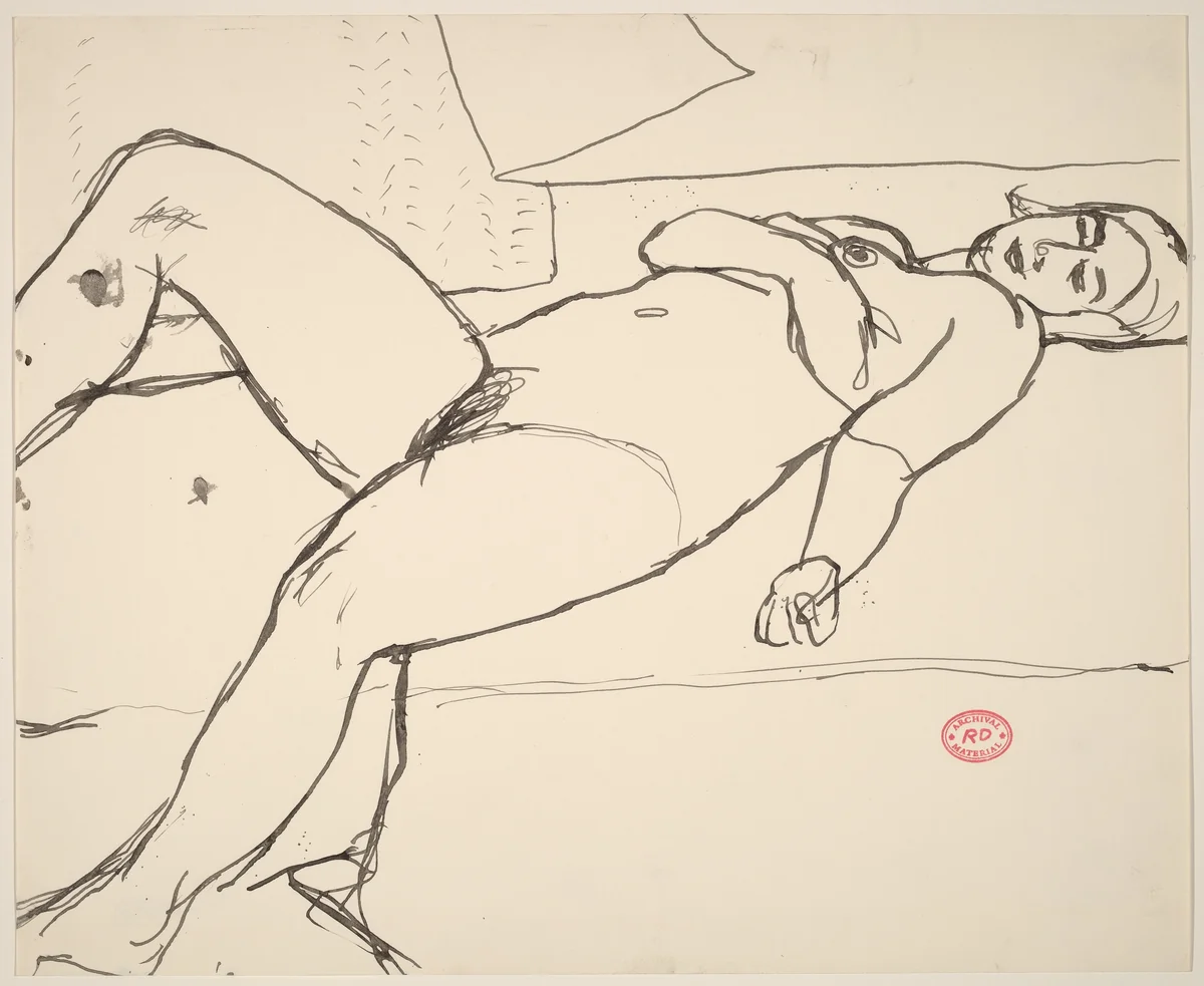 Untitled [nude reclining with her arm across her chest] by Richard Diebenkorn, drawing, 1955-1967