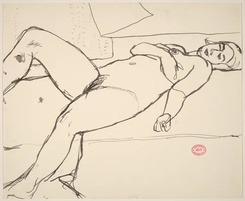 Untitled [nude reclining with her arm across her chest] by Richard Diebenkorn, drawing, 1955-1967