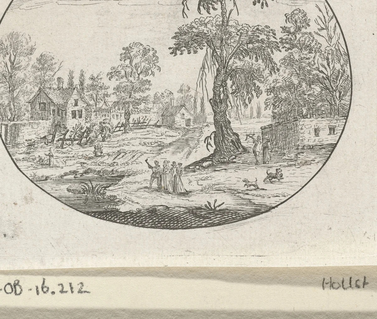 Landschap met figuren bij een boom by Chaerles de Hooch, print, 1613-1638