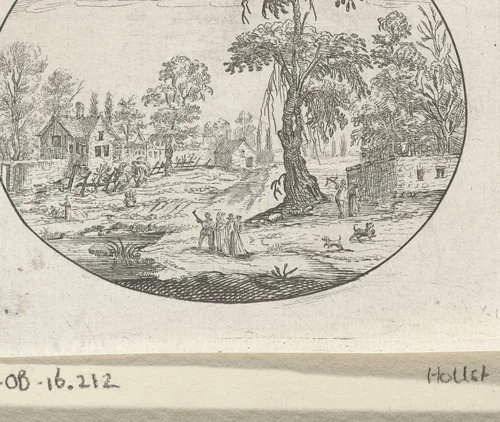 Landschap met figuren bij een boom by Chaerles de Hooch, print, 1613-1638