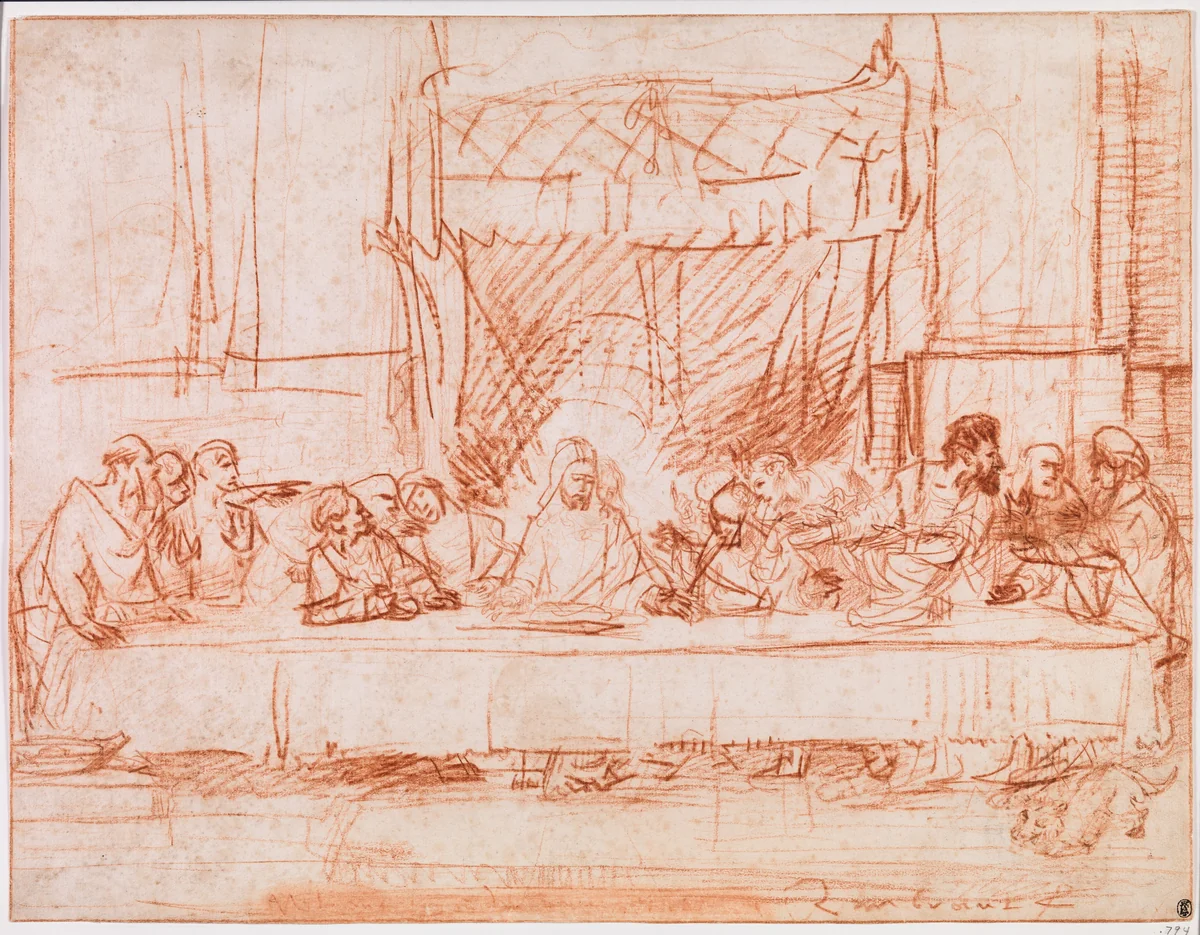 The Last Supper, after Leonardo da Vinci by Rembrandt van Rijn, drawing, 1634-1635
