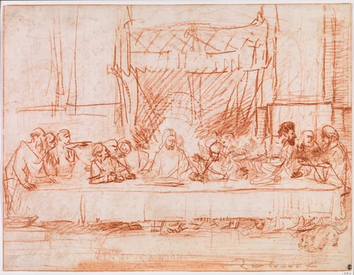 The Last Supper, after Leonardo da Vinci by Rembrandt van Rijn, drawing, 1634-1635