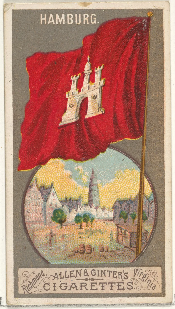 Hamburg, from the City Flags series (N6) for Allen & Ginter Cigarettes Brands by Allen & Ginter, print, 1887
