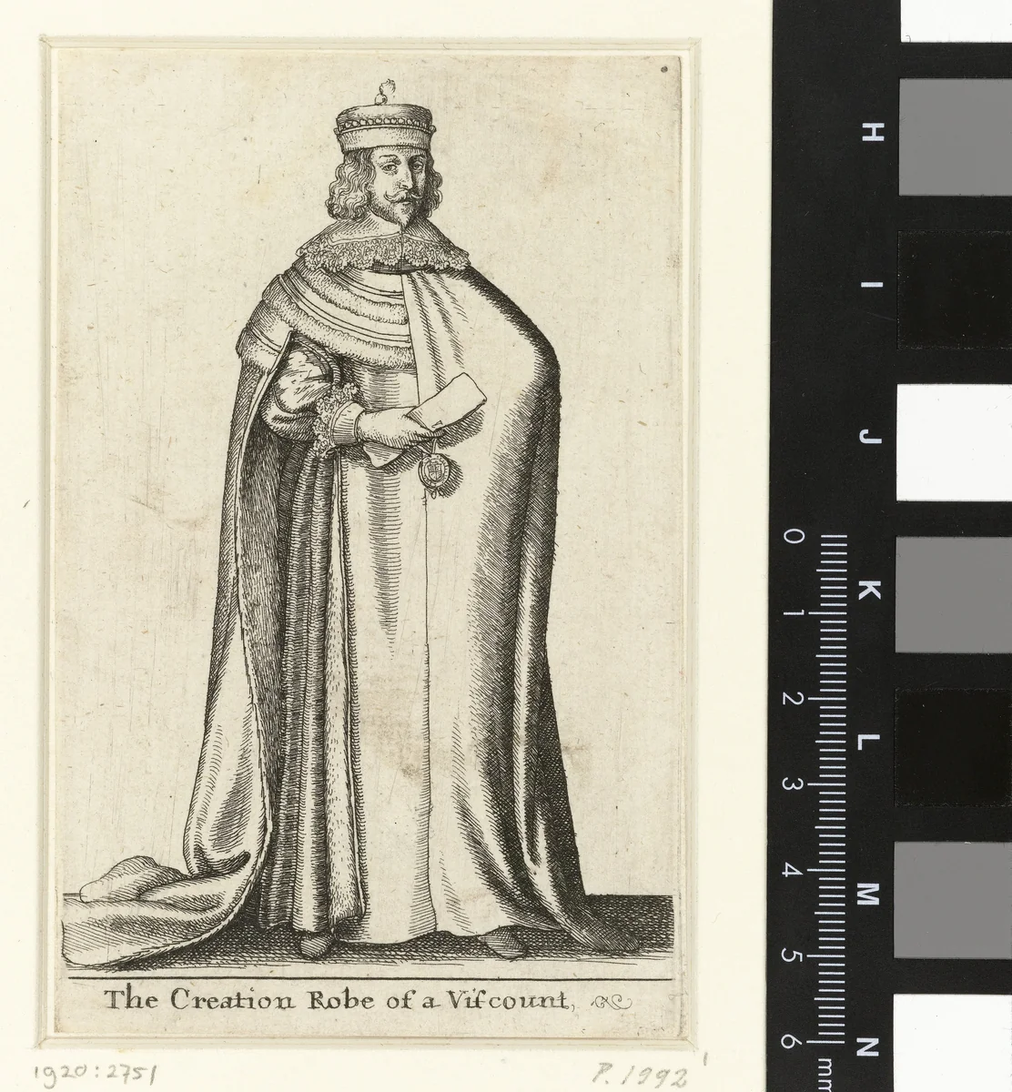 Ceremoniële kledij van een Engelse burggraaf by Wenceslaus Hollar, print, 1617-1677