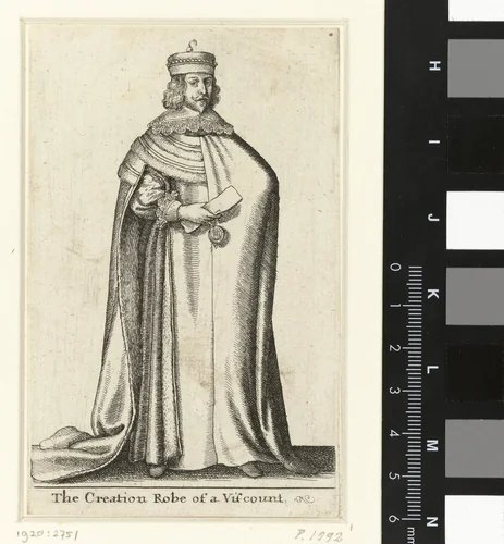 Ceremoniële kledij van een Engelse burggraaf by Wenceslaus Hollar, print, 1617-1677