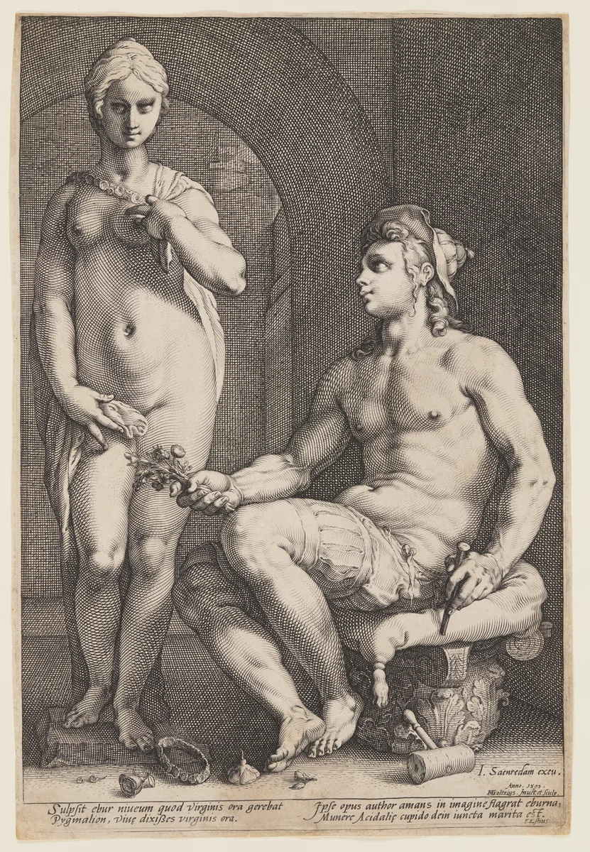 Pygmalion and Galatea by Hendrick Goltzius, print, 1593