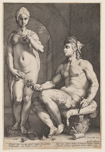 Pygmalion and Galatea by Hendrick Goltzius, print, 1593