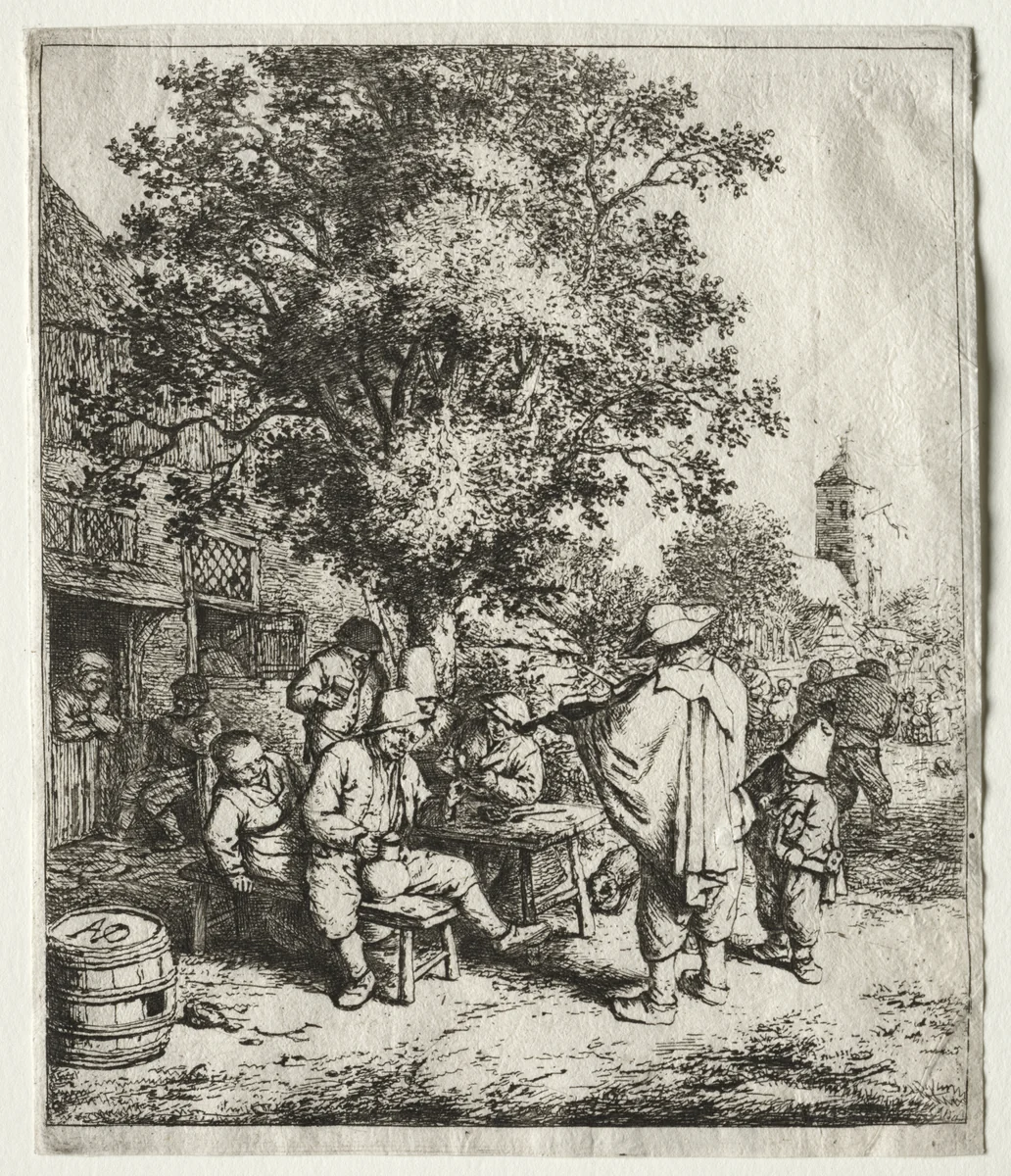 The fiddler and the hurdy-gurdy boy by Adriaen van Ostade, print, 1649-1661