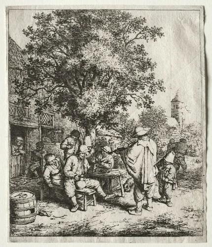 The fiddler and the hurdy-gurdy boy by Adriaen van Ostade, print, 1649-1661