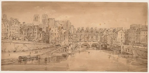 A Selection of Twenty of the Most Picturesque Views in Paris: View of Pont St. Michel, taken from Pont Neuf by Thomas Girtin, print, 1802