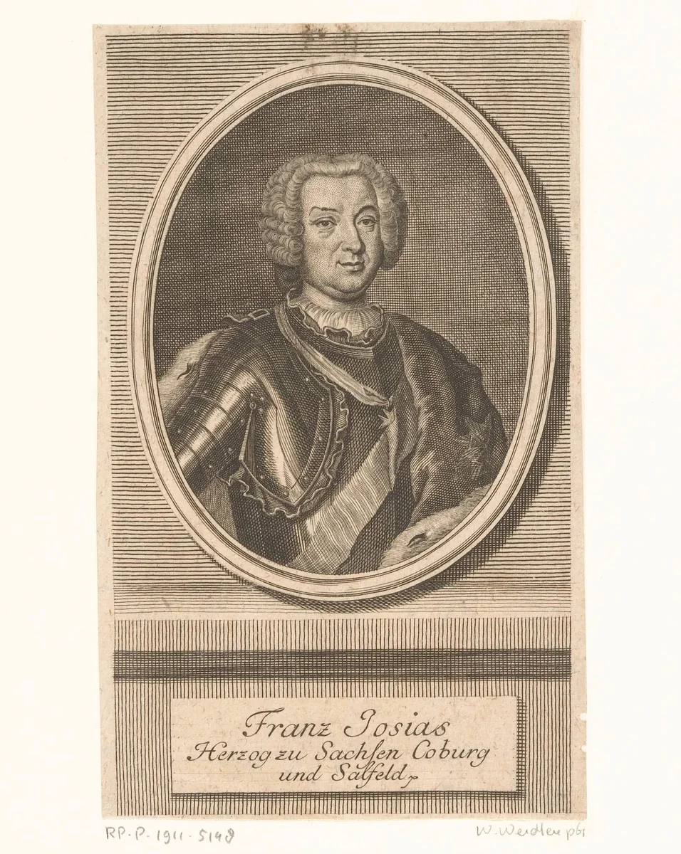 Portret van Franz Josias von Sachsen-Coburg-Saalfeld by Martin Bernigeroth, print, 1729-1767