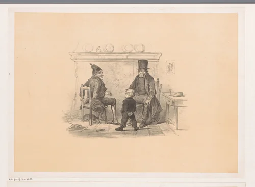Twee mannen en jongen bij een open haard by Carel Christiaan Antony Last, print, 1856