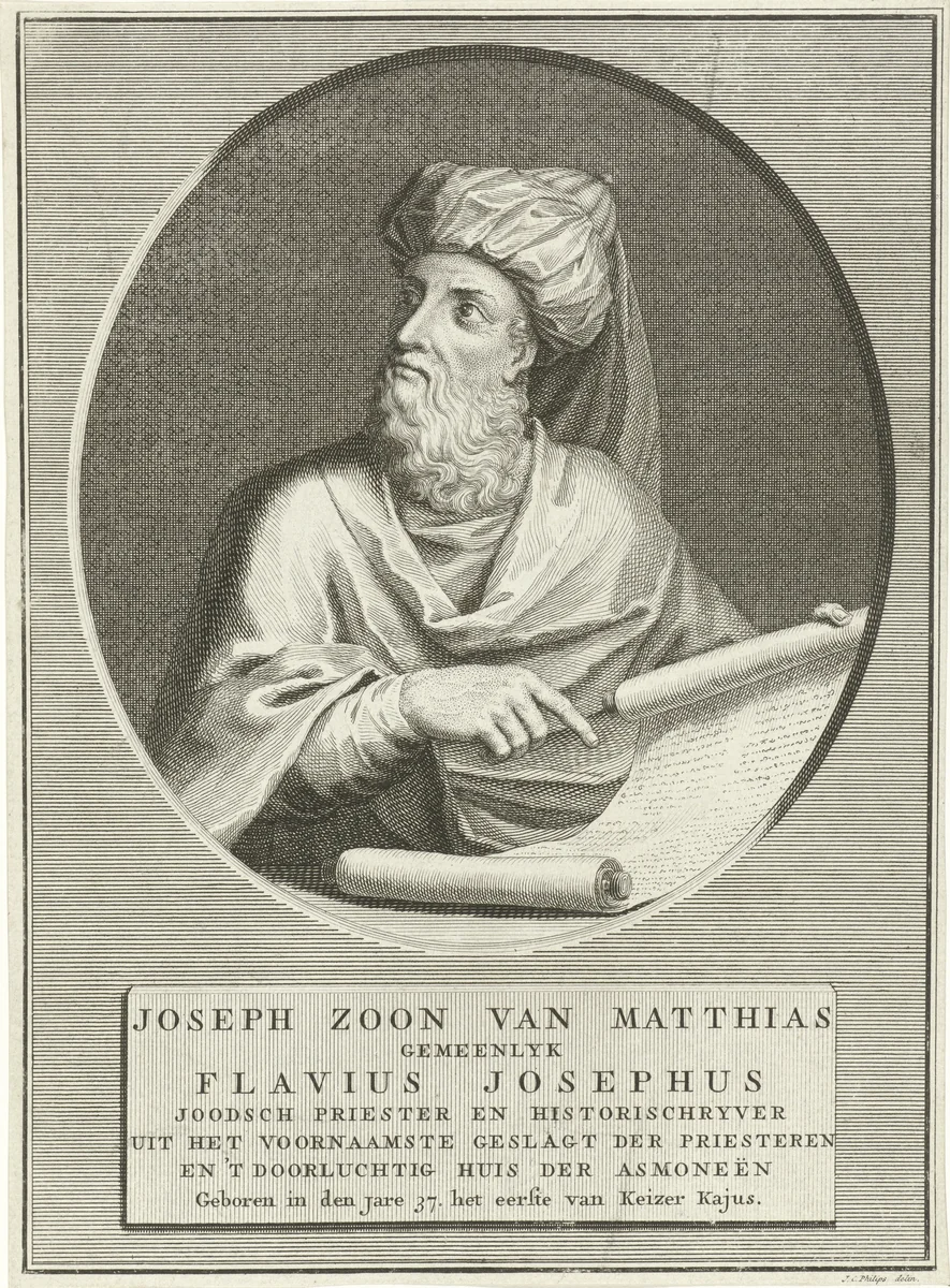 Portret van Flavius Josephus by Jan Caspar Philips, print, 1736-1775