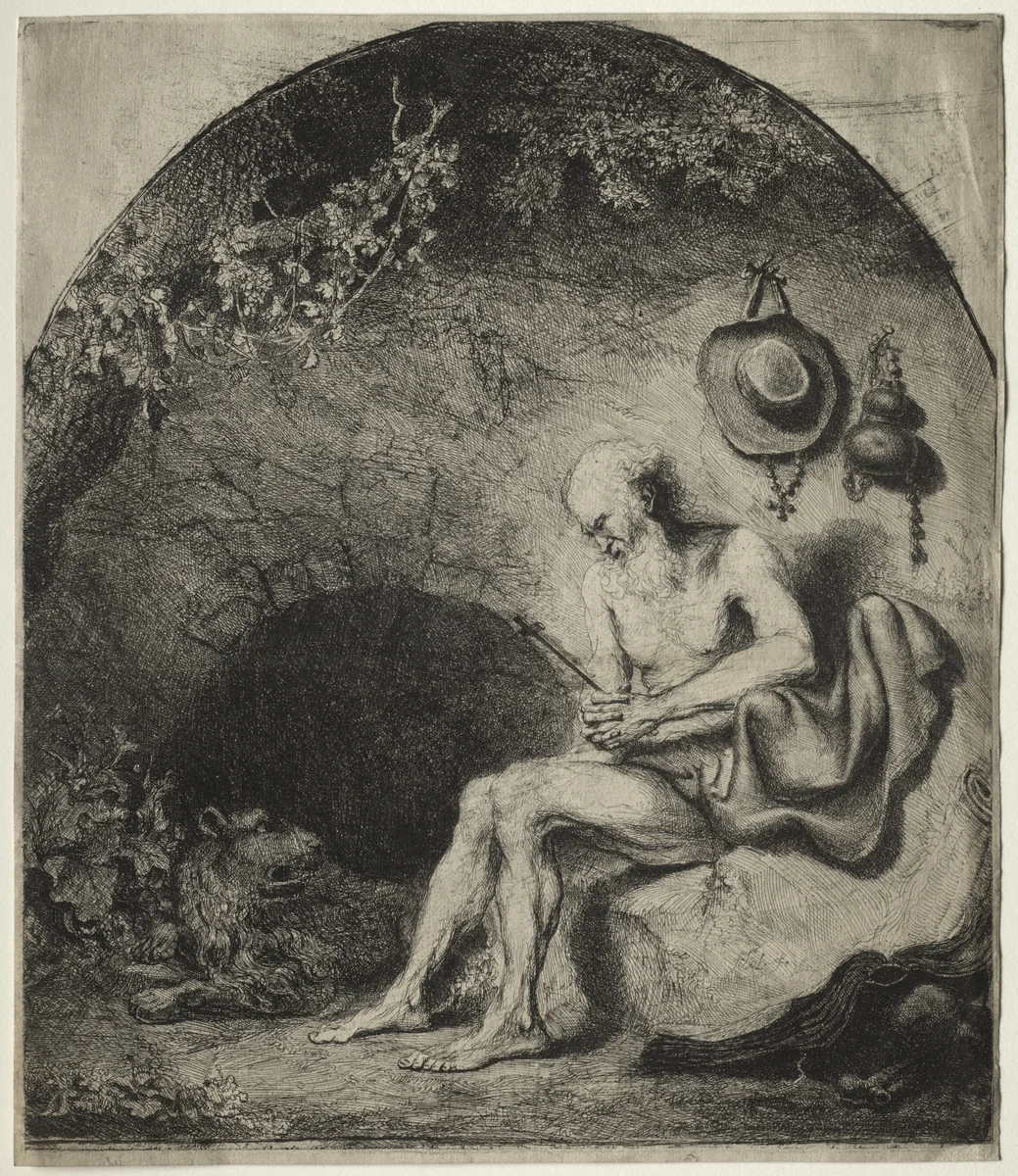 St. Jerome in Penitence by Ferdinand Bol, print, 1644