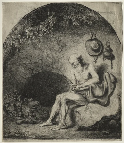 St. Jerome in Penitence by Ferdinand Bol, print, 1644