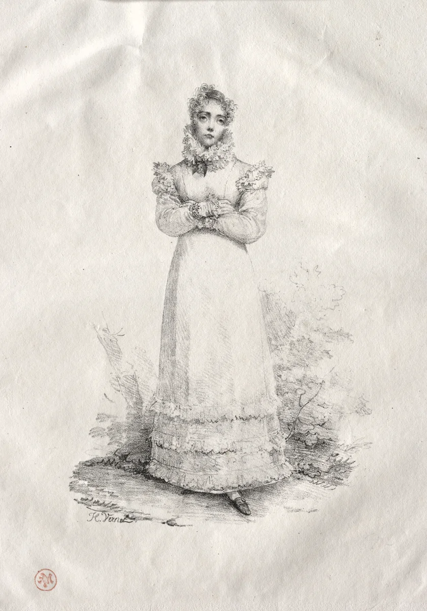 Young Woman Standing by Horace Vernet, print, 1809-1863