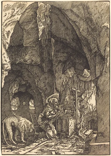 Saint Jerome in a Cave by Albrecht Altdorfer, print, 1515