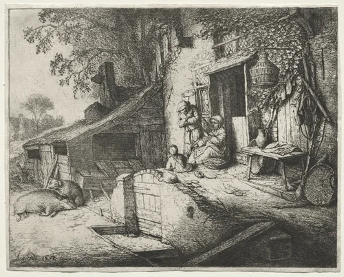 The Woman Spinning by Adriaen van Ostade, print, 1647-1657