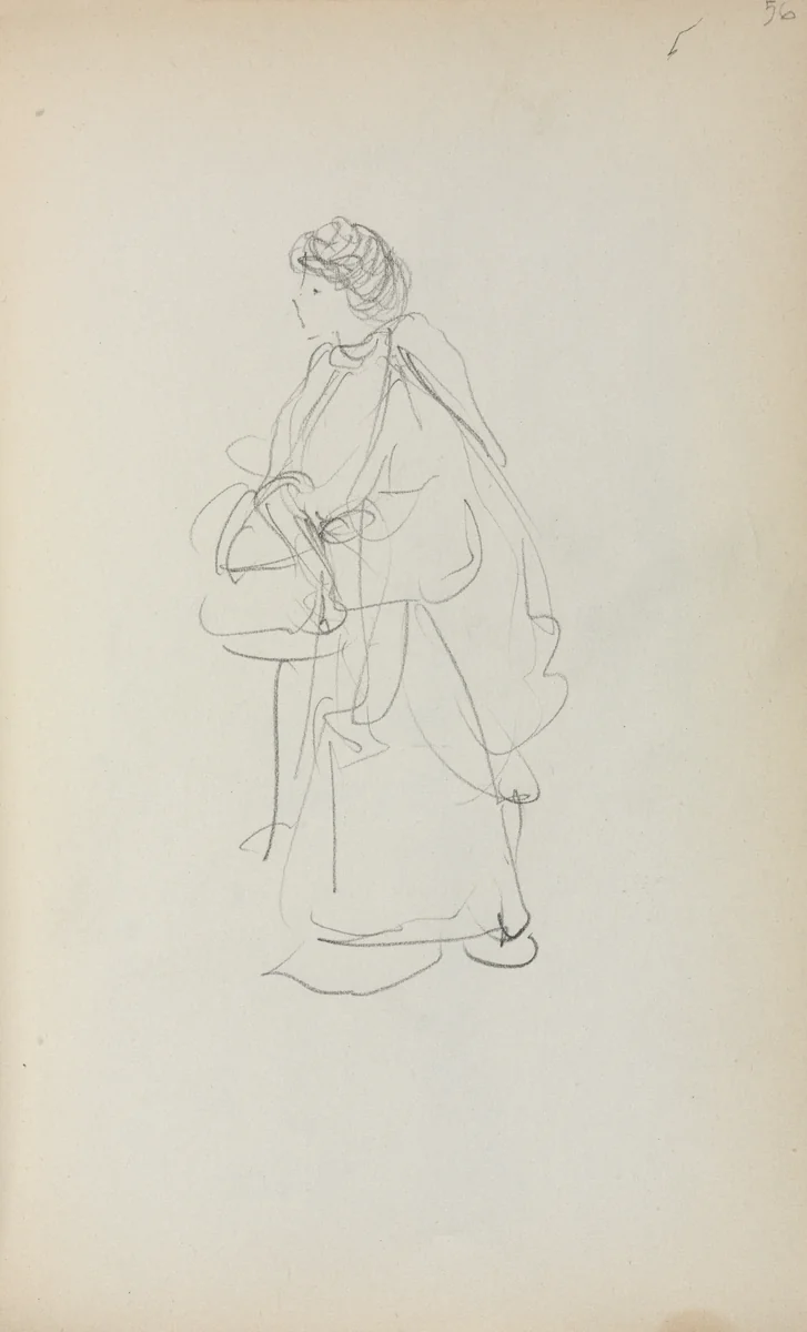 Italian Sketchbook: Standing Woman Holding a Satchel (page 56) by Maurice Prendergast, book, 1898-1899