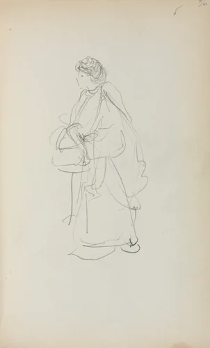 Italian Sketchbook: Standing Woman Holding a Satchel (page 56) by Maurice Prendergast, book, 1898-1899