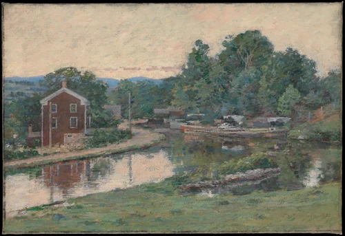 Evening at the Lock, Napanoch, New York by Theodore Robinson, artwork, 1893