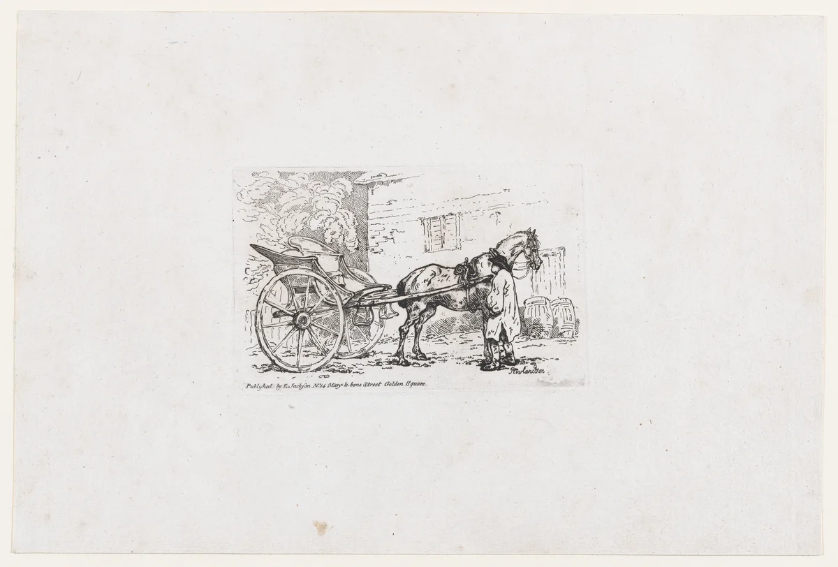 A Cabriolet with a Groom Parked Beside an Outhouse [A Gig], from The Rhedarium, or, A New Book of Horses and Carriages by Thomas Rowlandson, print, 1784