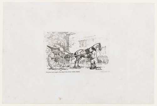 A Cabriolet with a Groom Parked Beside an Outhouse [A Gig], from The Rhedarium, or, A New Book of Horses and Carriages by Thomas Rowlandson, print, 1784