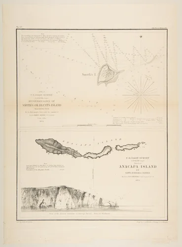 U.S. Coast Survey...Reconnaissance of Smith's or Blunt's Island, Washington / U.S. Coast Survey...Sketch of Anacapa Island in Santa Barbara Channel by James McNeill Whistler, print, 1854-1857