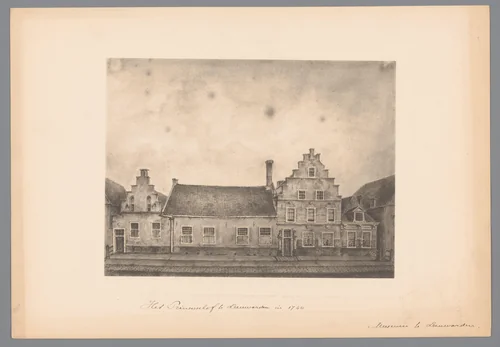 Reproductie van een tekening van gebouwen, mogelijk in Leeuwarden by anonymous, print, 1850-1900