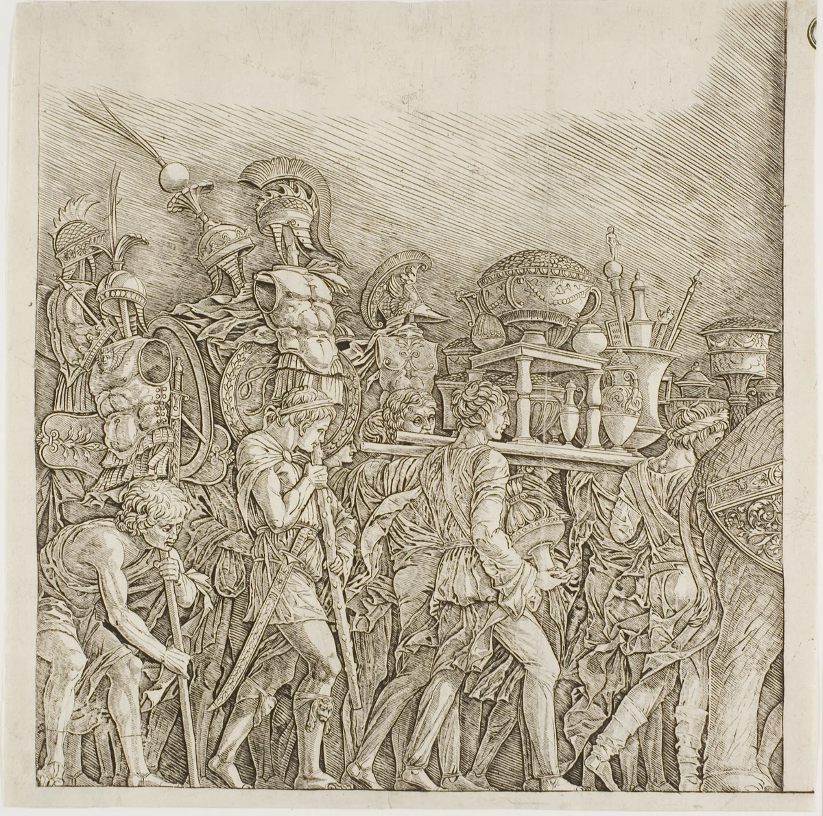 Triumph of Caesar: Soldiers Carrying Trophies by Andrea Mantegna, print, 1490-1500