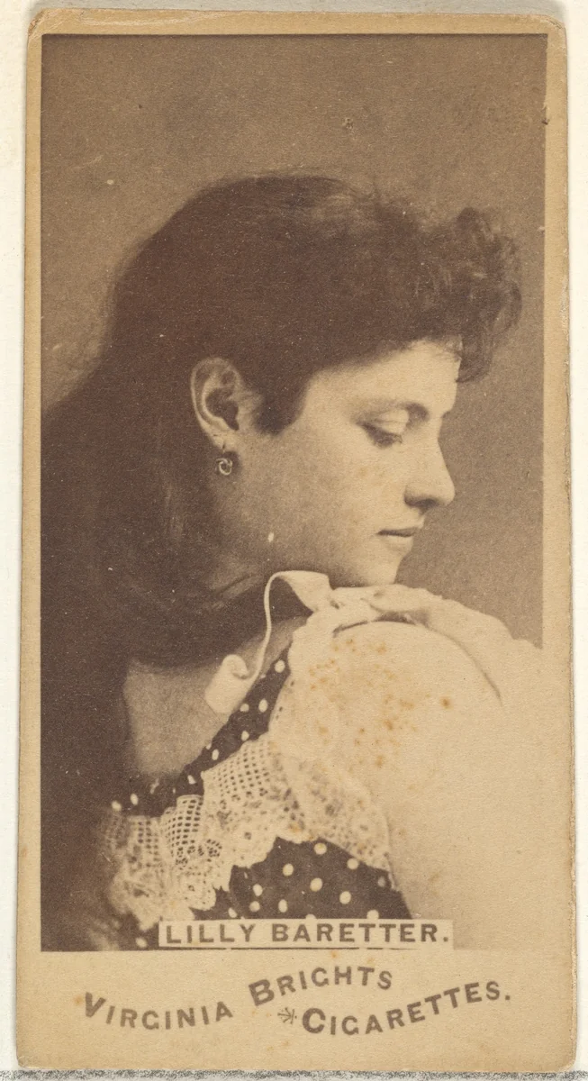 Lilly Baretter, from the Actors and Actresses series (N45, Type 1) for Virginia Brights Cigarettes by Allen & Ginter, photograph, 1885-1891