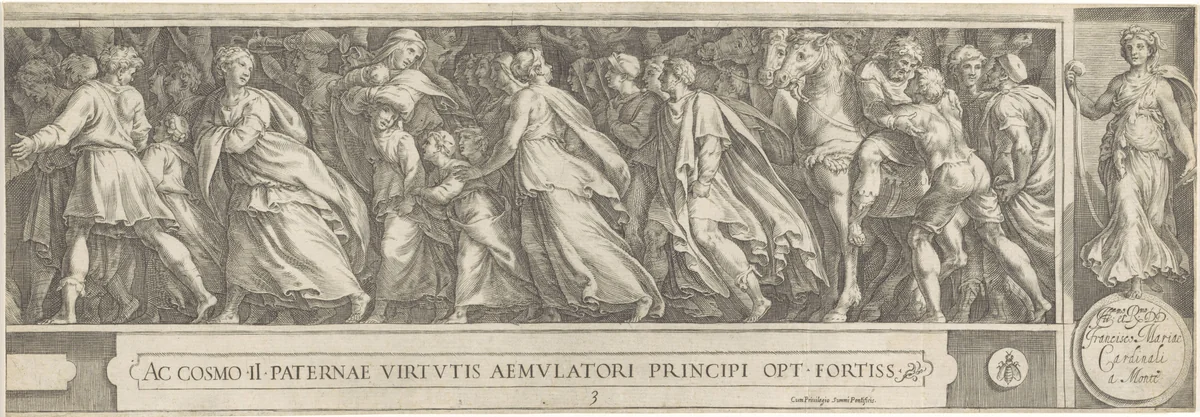 Sabijnse maagdenroof by Cherubino Alberti, print, 1563-1615