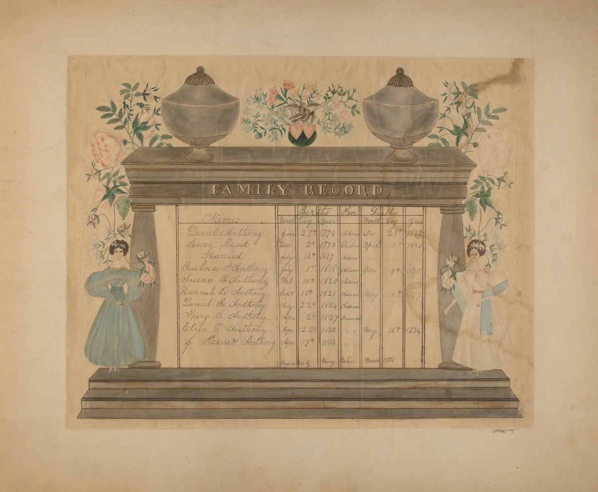 Family Record of Susan B. Anthony by John Wilkes, index of american design, 1937