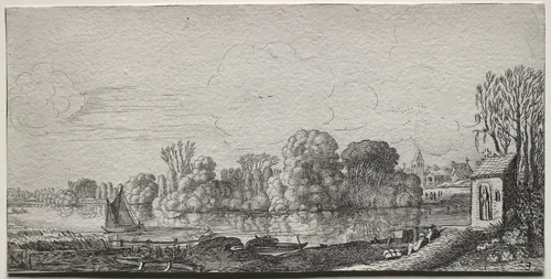 Landscapes: A Little Chapel by a Pond by Jan van de Velde, print, 1615-1652