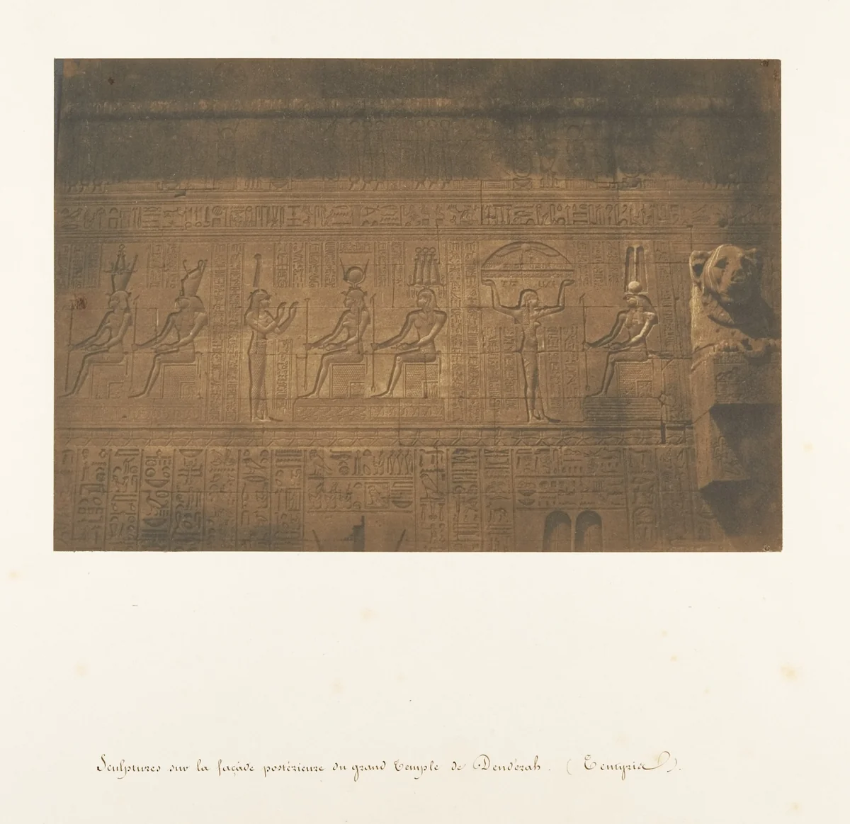 Sculptures sur la façade postérieure du grande Temple de Dendérah (Tentyris) by Maxime Du Camp, photograph, 1849-1850