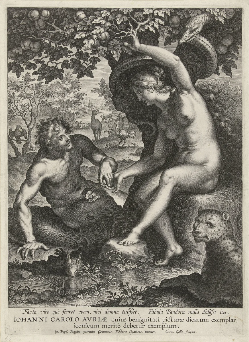 Adam en Eva by Unknown, print, 1586-1612