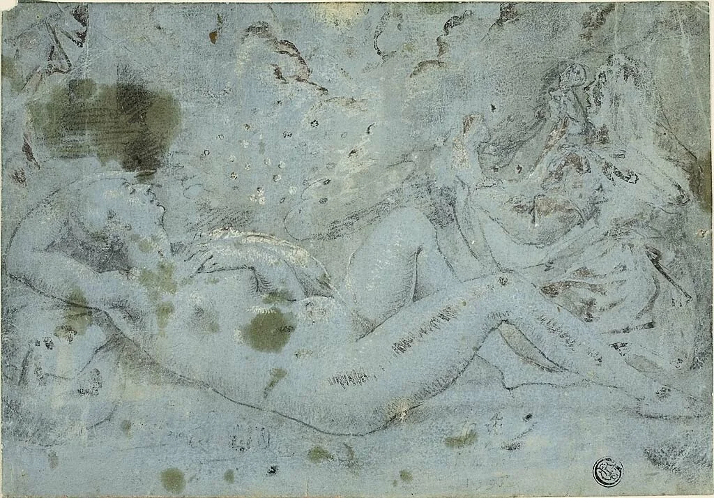 Danae and the Shower of Gold by Pieter van der Heyden, drawing, 1550-1680