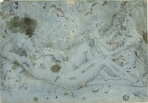 Danae and the Shower of Gold by Pieter van der Heyden, drawing, 1550-1680