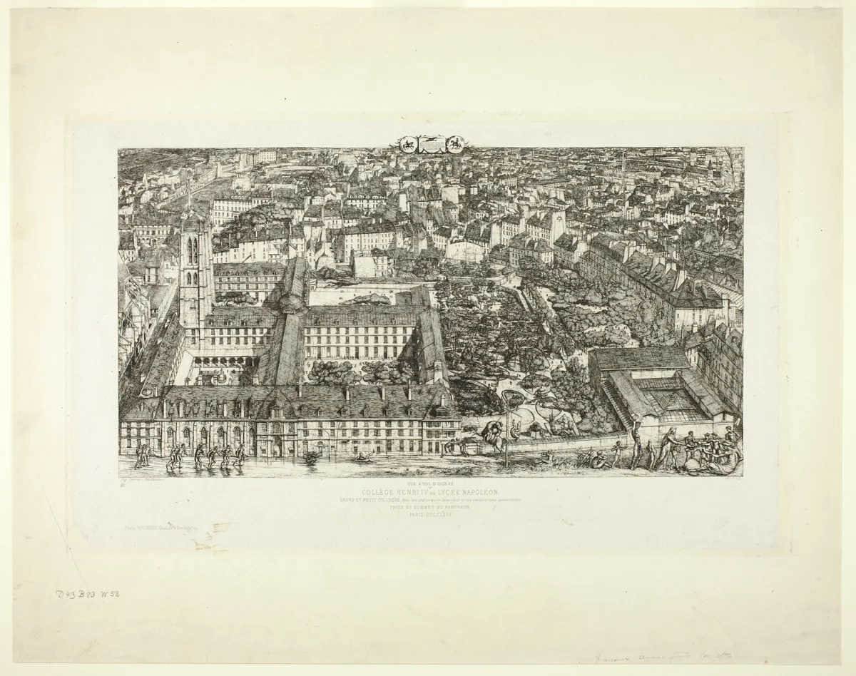 Collège Henry IV (or Lycée Napoléon), Paris by Charles Meryon, print, 1863-1864