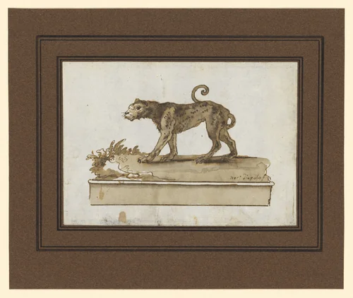 A Leopard, Moving to the Left (on a Base) by Giovanni Domenico Tiepolo, drawing, 1736-1804