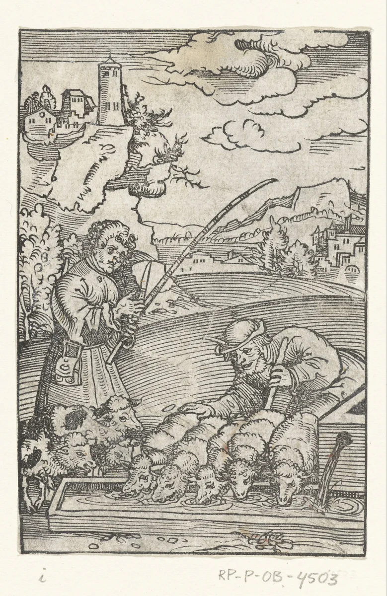 Jacob verrijkt zich met schapen uit kudde van Laban by Lucas Cranach, print, 1528-1554