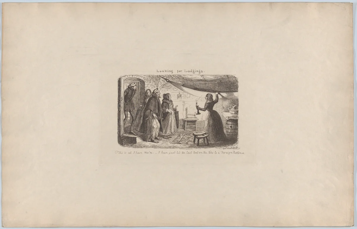 Looking for Lodgings by George Cruikshank, print, 1851
