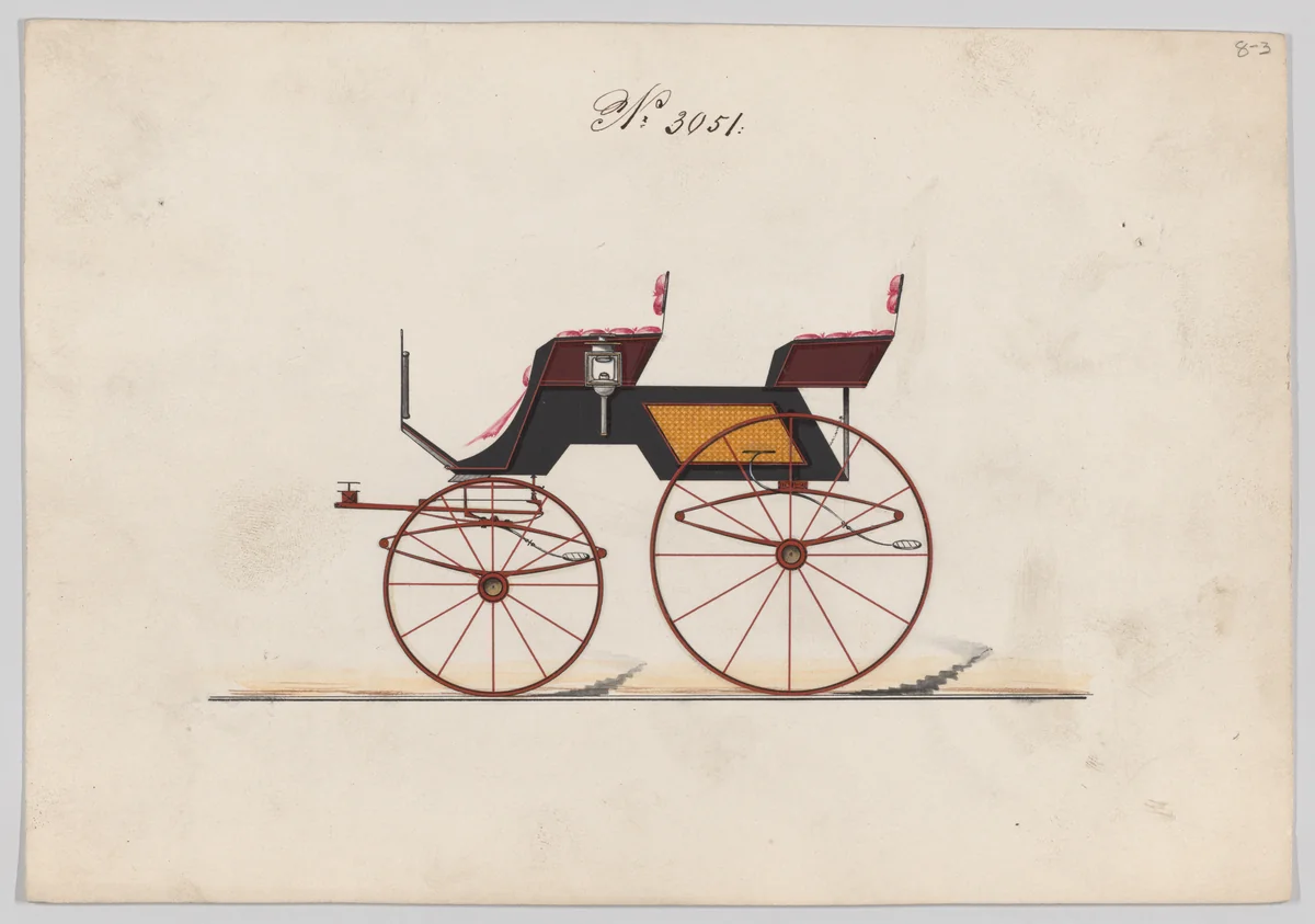 Design for 4 seat Phaeton, no top, no. 3051 by Brewster & Co., drawing, 1874