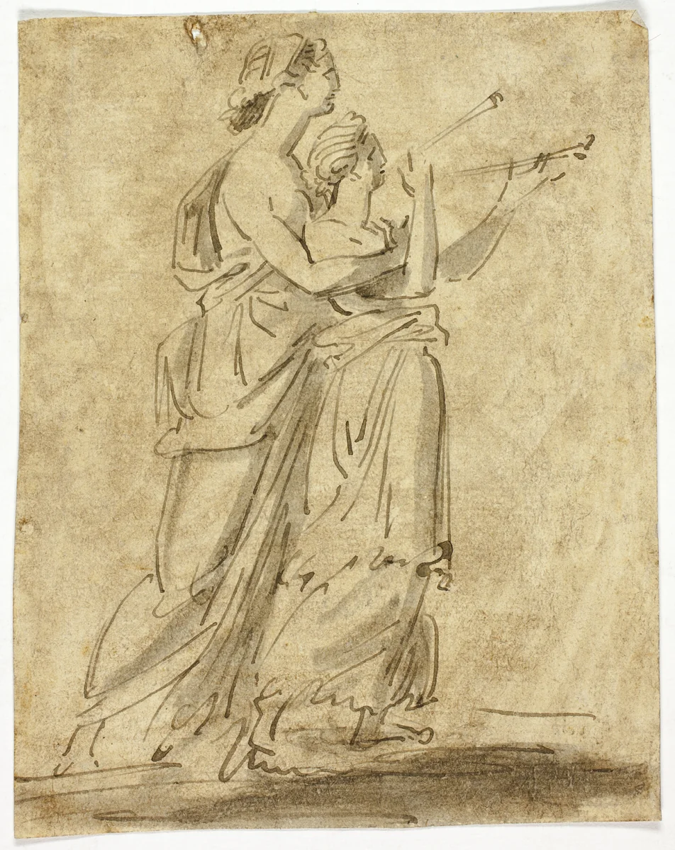 Two Classical Female Figures by Unknown Artist, drawing, 1800-1899