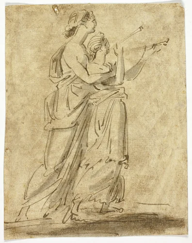 Two Classical Female Figures by Unknown Artist, drawing, 1800-1899