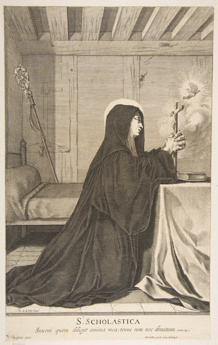 St. Scholastica by Gilles Rousselet, print, 1614-1686